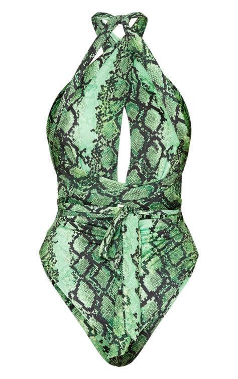 Green Snake Multiway Swimsuit Swimwear Prettylittlething Ca