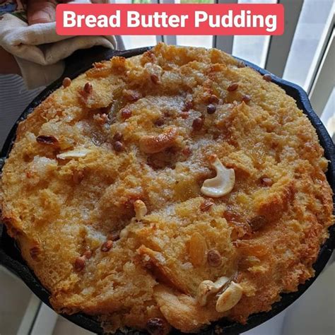 Bread Butter Pudding In A Cast Iron Skillet On A Window Sill With The