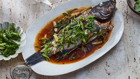 Whole Black Bass With Ginger And Scallions Recipe Epicurious