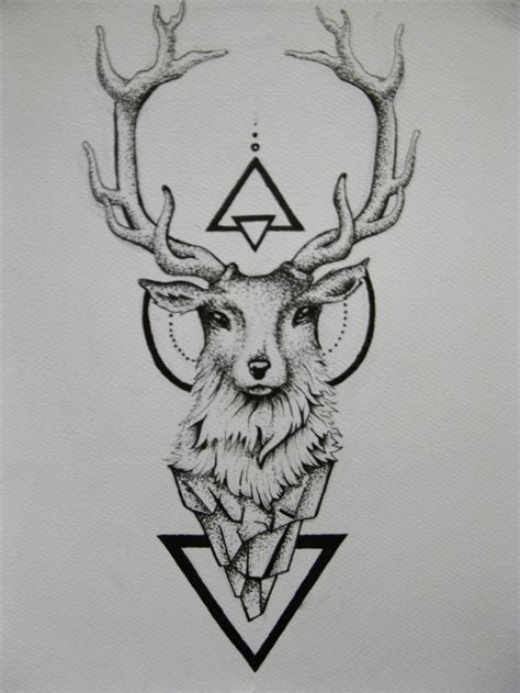 Geometric Triangles And Deer Head Tattoo Design Stag Tattoo Deer