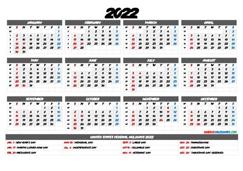 2022 Calendar Printable One Page Printable 2021 Calendar