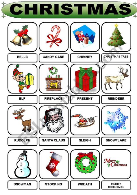 Christmas Vocabulary Esl Worksheet By Brentdws