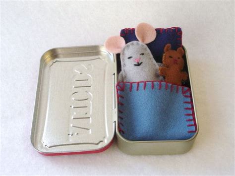 Grey Wee Mouse In Altoids Tin House With Blue By Earthymamagoods 19