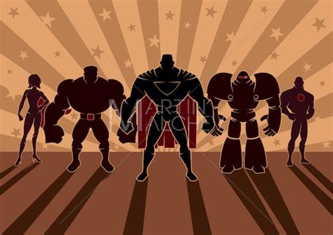 Superhero Team Vector Cartoon Clipart Illustration Group Etsy