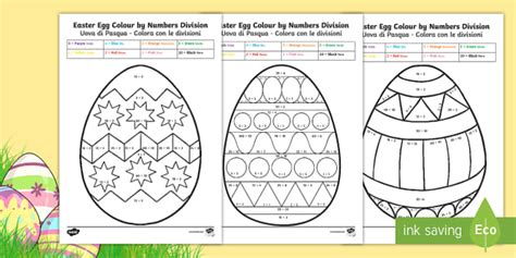 The following outdoor maths activities and games are ideal for using at home or in school, and can be easily adapted for all ages. Easter Egg Division Colour by Number English/Italian