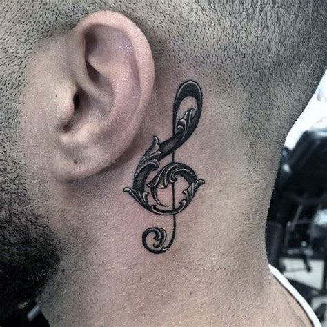 Decorative Music Note Mens Behind The Ear Tattoo Side Neck Tattoo Neck
