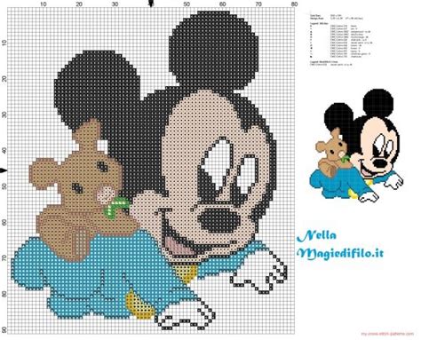 Baby Mickey Mouse Crawling With Teddy Bear Free Cross Stitch Patterns