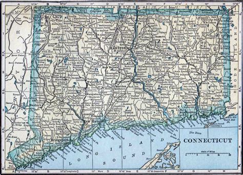 Large Old Map Of Connecticut State With Roads And All Cities