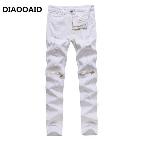 New Mens White Ripped Jeans Cotton Distressed Elasticity Skinny