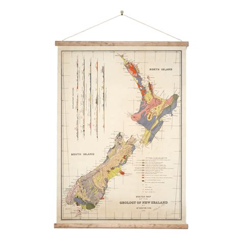 New Zealand Retro Wall Chart Geology Map Of Nz Iko Iko