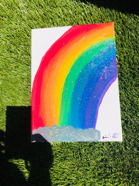 Rainbow Painting Rainbow Painting With Clouds 9x12 Rainbow Etsy