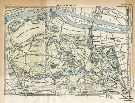 1929 Antique Map Of Bois De Boulogne Paris France Urban Forest In