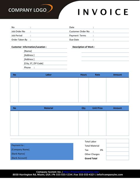 Free Invoice Template Sample Invoice Format Printable Calendar