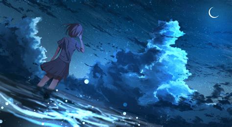 1280x700 Anime Girl In Half Moon Night 4k 1280x700 Resolution Wallpaper