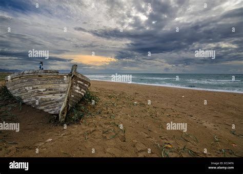 Shipwreck On A Beach Greece Stock Photo Alamy