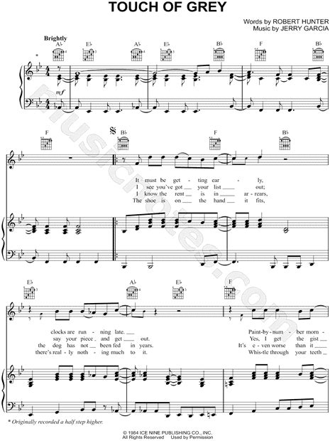 Recommended by the wall street journal Grateful Dead "Touch of Grey" Sheet Music in Bb Major ...