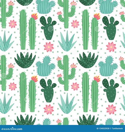 Seamless Cactus Pattern Exotic Desert Cacti Houseplants Repeating