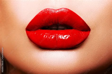 Fototapeta Sexy Red Lips Close Up Beautiful Perfect Makeup Beautiful
