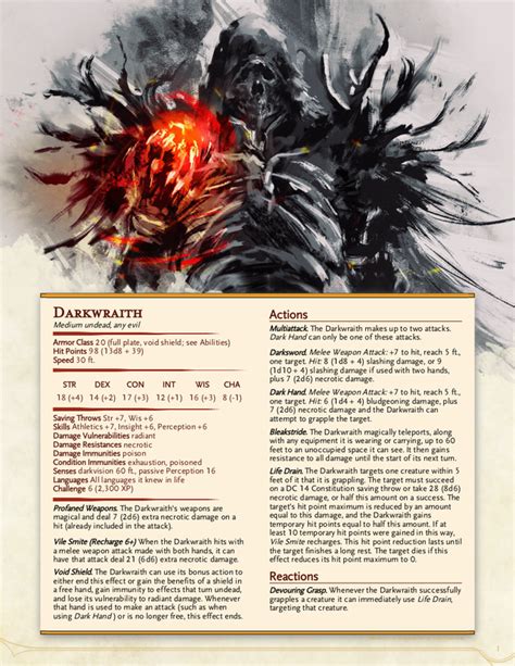 5e Monster Darkwraith Straight Outta New Londo Dndhomebrew Dnd Dragons Dnd Monsters