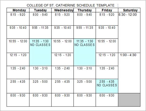 6 Sample College Schedule Templates Sample Templates