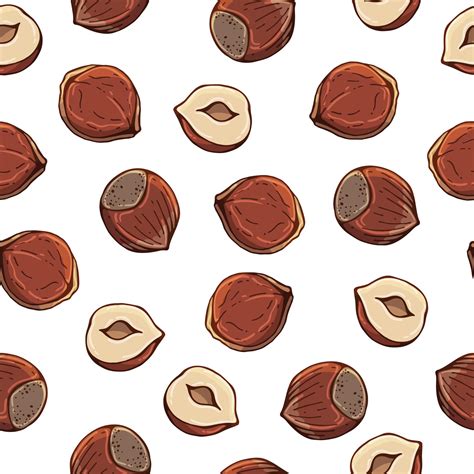 Pattern Of Vector Illustrations On The Nutrition Theme Set Of Hazelnuts