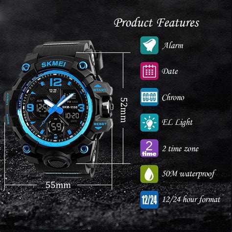 men s analog sports watch led military digital watch electronic stopwatch large dual dial time
