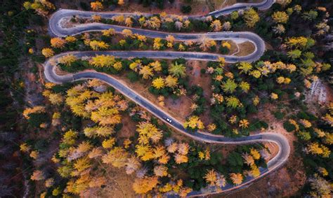 Aerial View Of Mountain Road Nature Photos Creative Market