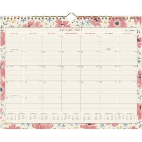 At A Glance Badge 2023 Ry Monthly Wall Calendar Floral Medium 15 X