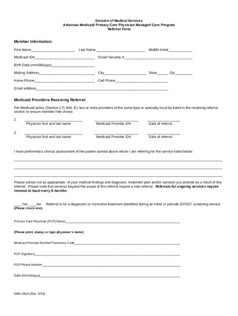 Dms 2610 Arkansas Medicaid Primary Care Physician Managed Care Program Referral Form Fill And