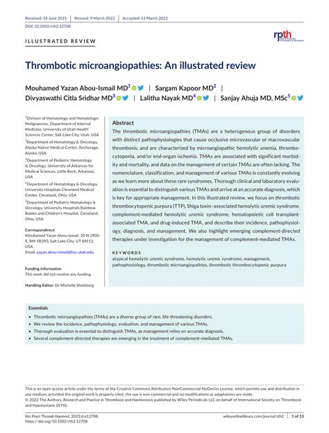 pdf thrombotic microangiopathies an illustrated review