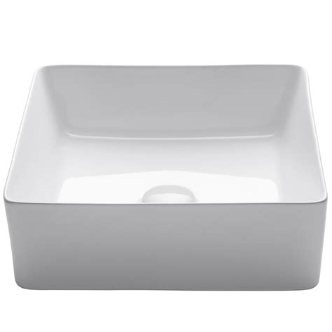 Kraus Viva Square White Porcelain Ceramic Vessel Bathroom Sink 15 58 In L X 15 58 In W X 5