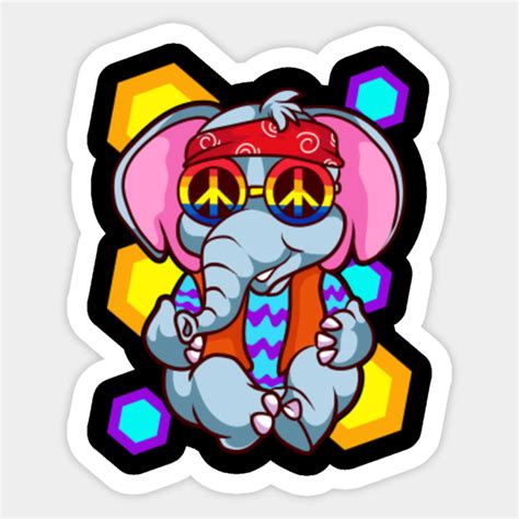 Hippie Elephant Cute Peace Psychedelic Animals Hippie Sticker