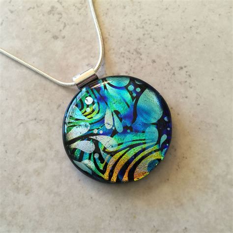 Multicolored Dichroic Fused Glass Pendant And Necklace Fused Etsy Dichroic Fused Glass