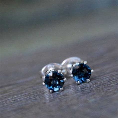Gemstone Sterling Silver Stud Earrings London Blue Swiss Etsy