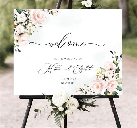Wedding Welcome Sign Template Elegant Font Floral Wedding Etsy