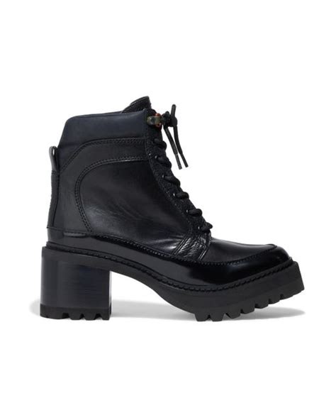 See By Chloé See By Chloé Mallory Smooth And Patent Leather Combat