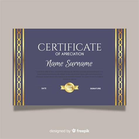 Free Vector Golden Certificate Of Appreciation