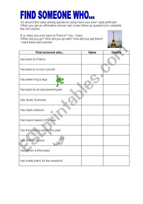 The term is used particularly in the context of english grammar to refer to forms like i have finished. Find someone who (Present perfect) - ESL worksheet by Lauraip