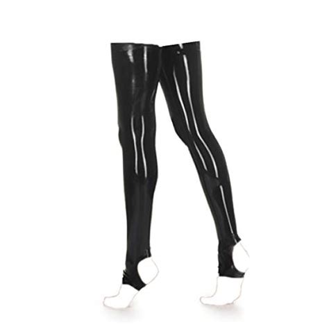 Exlatex Women S Latex Rubber Thigh High Long Stirrup Stockings Large Black Wantitall