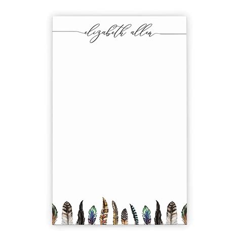 Boho Watercolor Feather Notepad Set Personalized Feather
