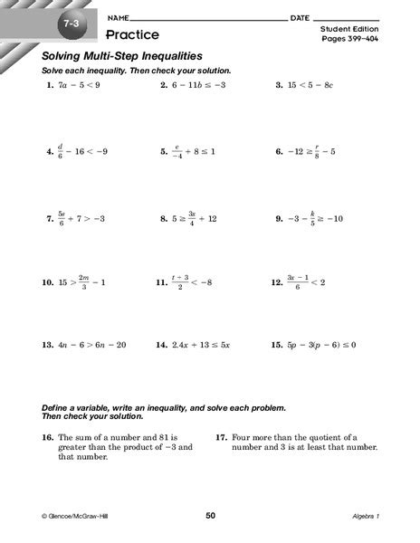 Inequalities 6th Grade Worksheets