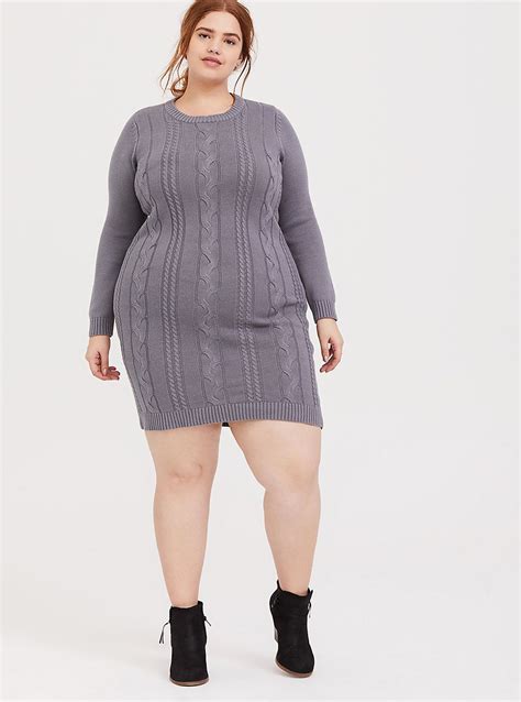 Slate Grey Cable Sweater Knit Bodycon Dress Lattice Sweater Knit Sweater Dress Cable Knit