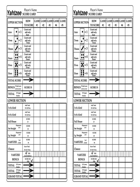Printable yahtzee score sheets