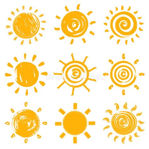 Set Of Handdrawn Sun Symbols Stock Vector Illustration Of Summer