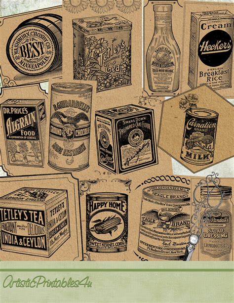 12 Vintage Kitchen Labels 3 Sizes Digital Printable Country Etsy
