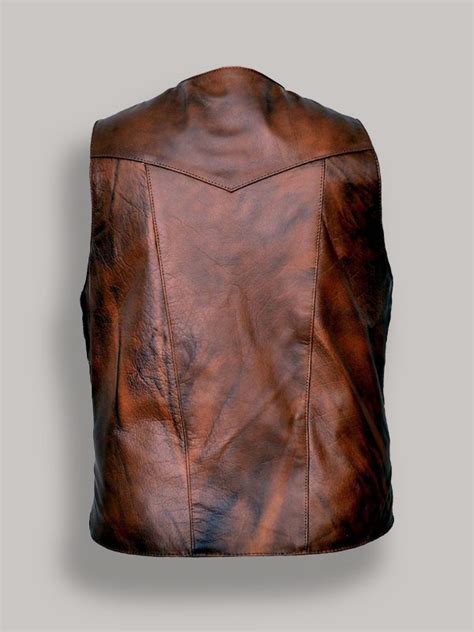 Men Distressed Brown Leather Vest Men Jackets