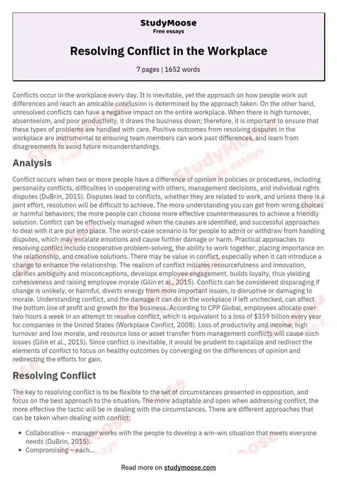 Resolving Conflict In The Workplace Free Essay Example