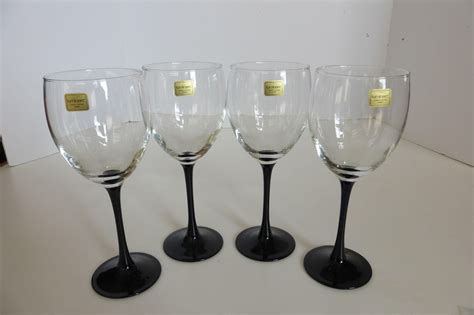 vintage luminarc france black stem crystal wine glasses set of 4 crystal wine glasses