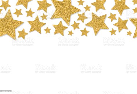 Border With Gold Stars Of Sequin Confetti Stock