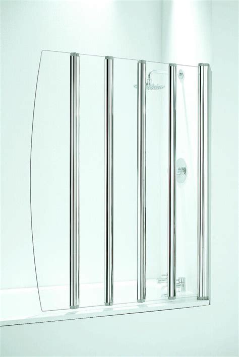 New Coram 5 Panel Folding Bath Shower Screen Glass Silver Aluminium